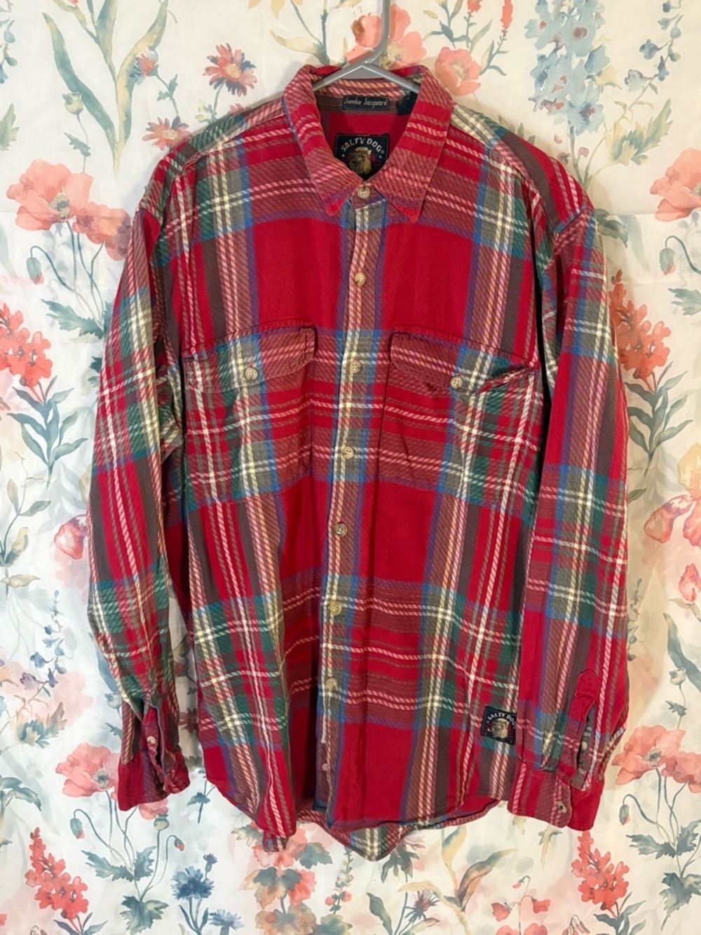 Vintage Red Plaid Men's Button-Up Flannel Shirt